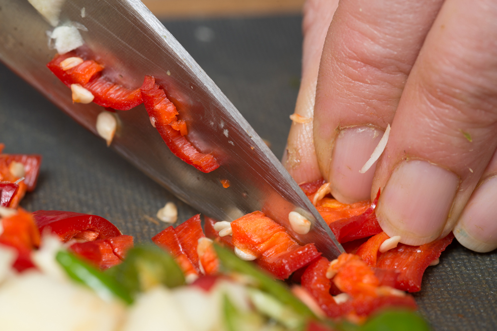 preparing ingredients for curry at Kirstie's Kitchen