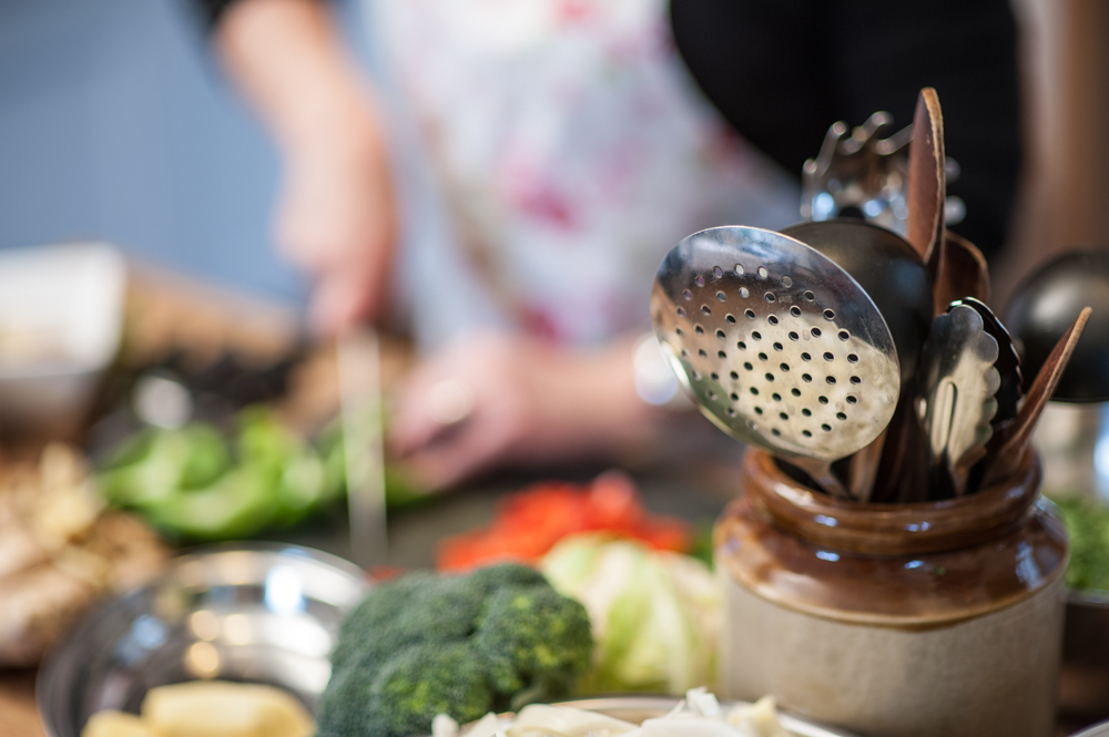 Cooking curry at Kirstie's Kitchen