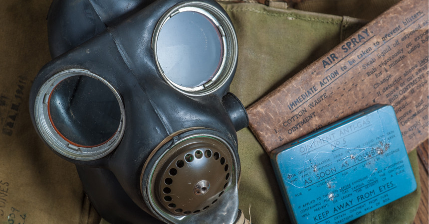 Still life photography Gas mask and mustard gas treatment