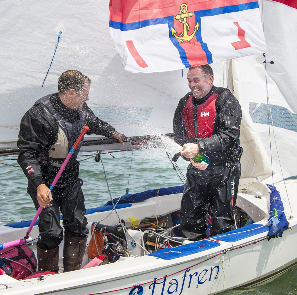 Hafren Round Britain Celebrations at the finishing line