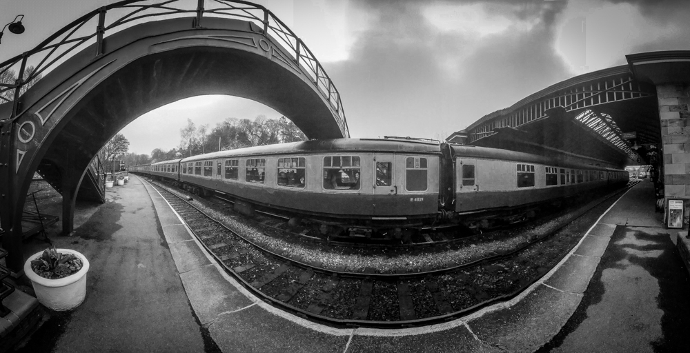 Panoramic image from below a foot bridge. panoramic photography