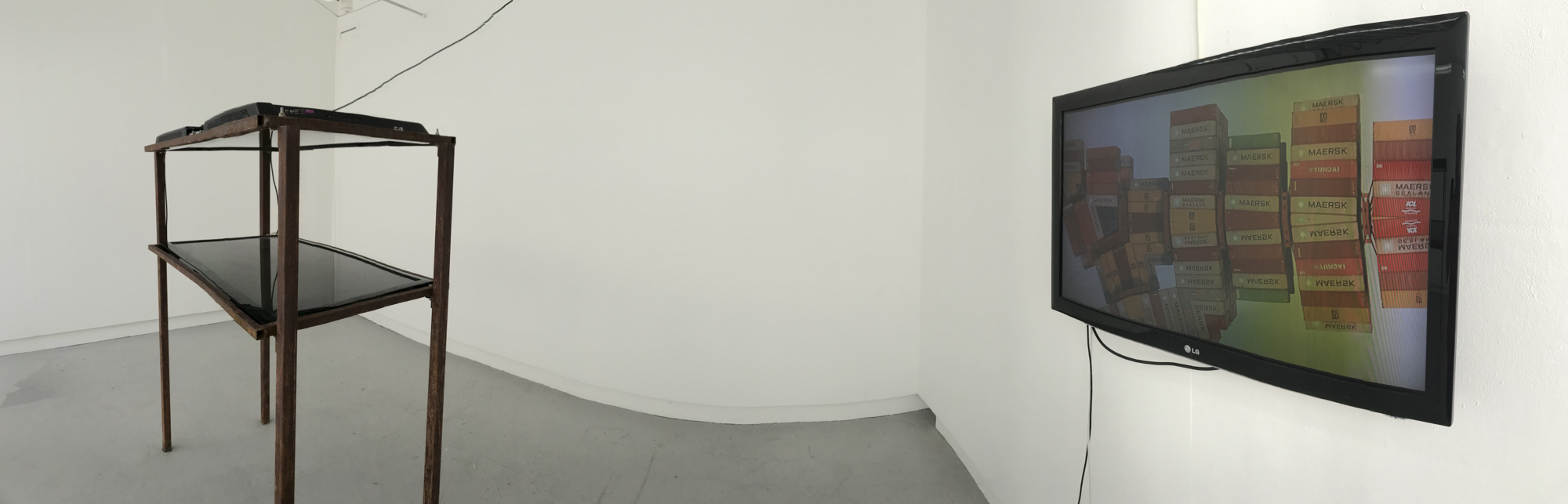Video installations. Swarm (left) and Procession (right) shown on damaged TV screens