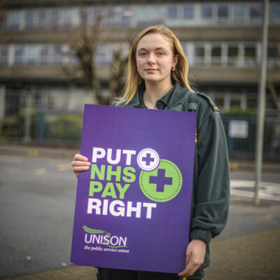 Striking ambulance worker in Bristol