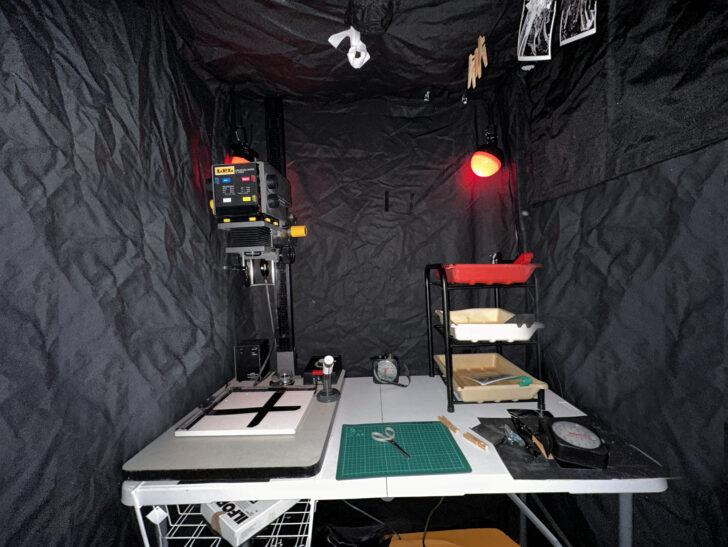 Nova darkroom with home made tray rack