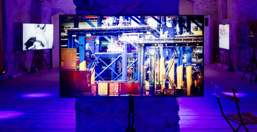 video art shown on TV screen in art gallery